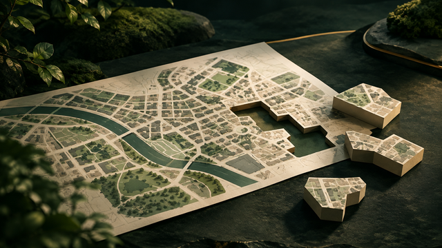 Illustration: A hand-drawn paper city map with a few cut-out blocks lifted and slightly misplaced beside their gaps, as if a puzzle piece was moved without fitting.