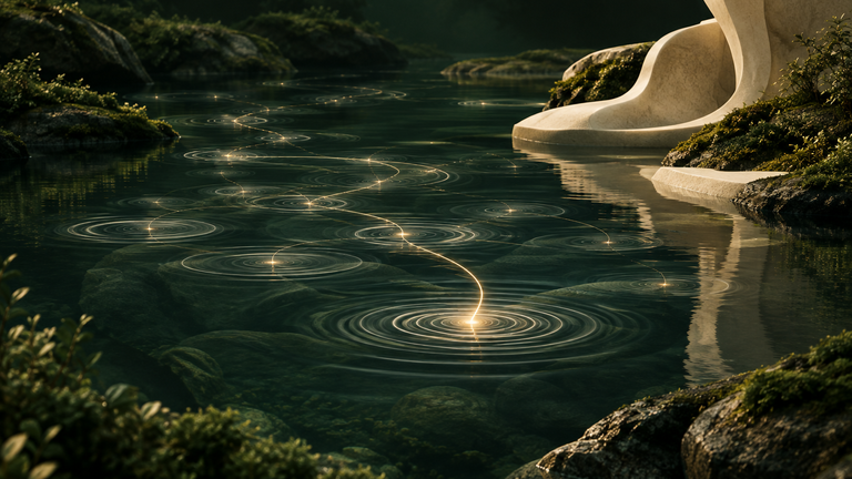 Illustration: A quiet tide pool where a single bright thread is gently drawn through many pale ripples, suggesting a signal distilled from many attempts.