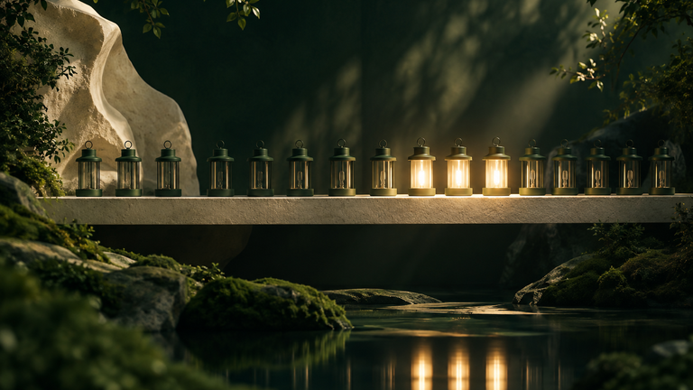 Illustration: A shelf of small identical lanterns, a few glowing much brighter than the rest, suggesting uneven returns from adding more.